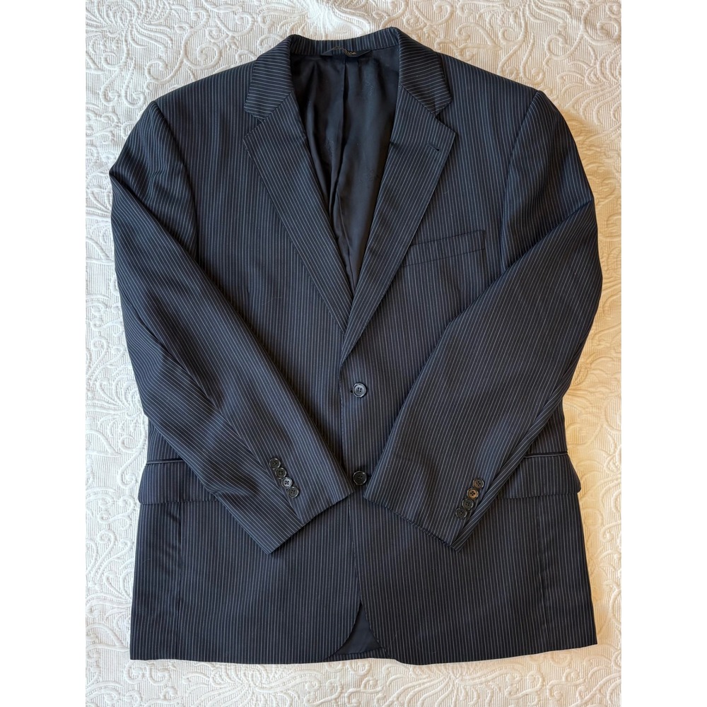 Jos. A. Bank Signature Gold Pinstripe Suit Jacket 44 R 100% Wool Blazer Men Blue